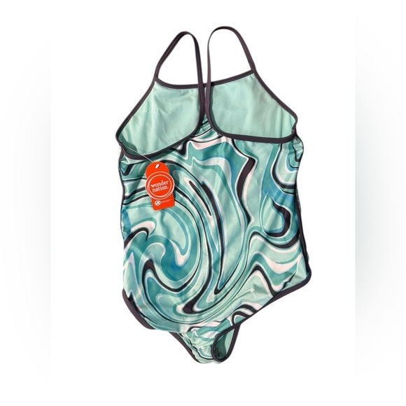 New Wonder Nation Girl's 1 Piece Swimsuit Swirl Green Size L 10-12 Summer NWT - Picture 2 of 9